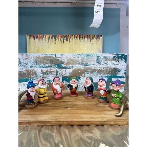 5" VINTAGE DISNEY SNOW WHITE 7 SEVEN DWARF FULL SET RUBBER BATH TOY FIGURES - Picture 1 of 10